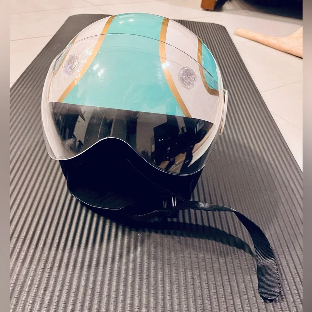 HCI 15 Open Face Retro Stripe Motorcycle Helmet with Face Shield - Picture 2 of 5